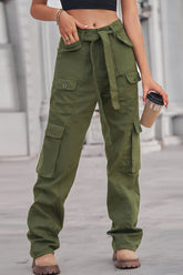 Pantalones multibolsillos de mezclilla lavada y resistentes